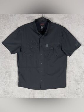 Topo Designs Retro River Fishing Shirt Men's Medium Black Snap Button Quick Dry